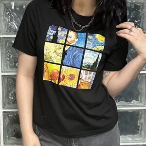 SHEIN Black Famous Paintings Graphic Tee